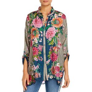Johnny Was JWLA Jenna Silk Blouse Sz M Floral Mixed Print Boho Tunic Top